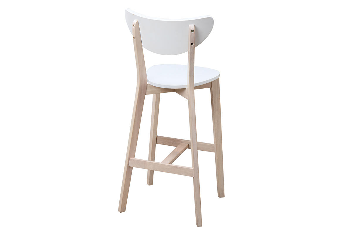 Taburete de bar escandinavo blanco y madera 75cm lote de 2 LEENA