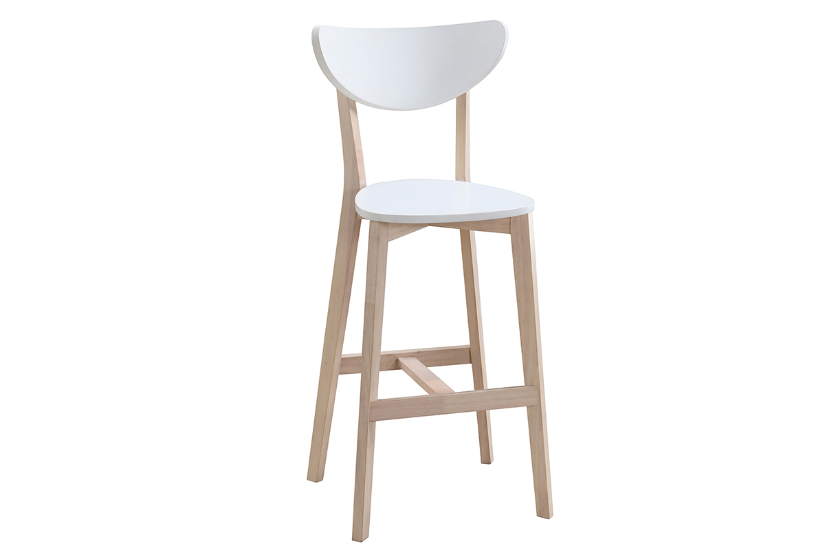 Taburete de bar escandinavo blanco y madera 75cm lote de 2 LEENA