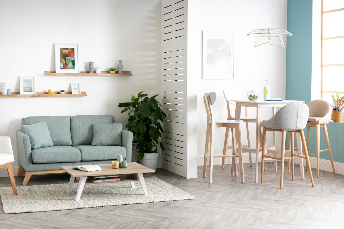 Taburete de bar escandinavo blanco y madera 75cm lote de 2 LEENA
