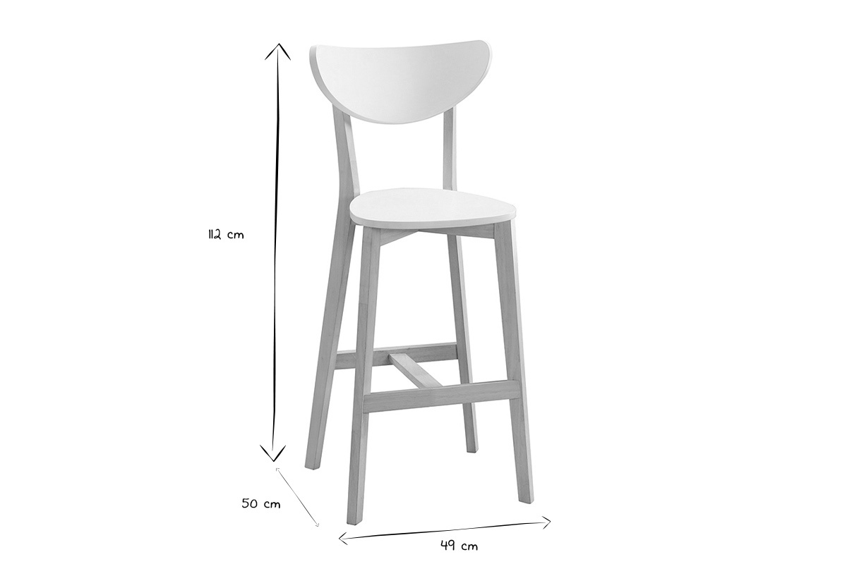 Taburete de bar escandinavo blanco y madera 75cm lote de 2 LEENA