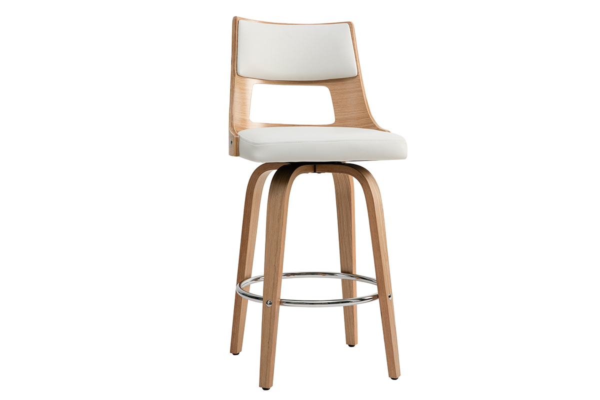Taburete de bar escandinavo giratorio blanco y madera clara H69 cm GARBO