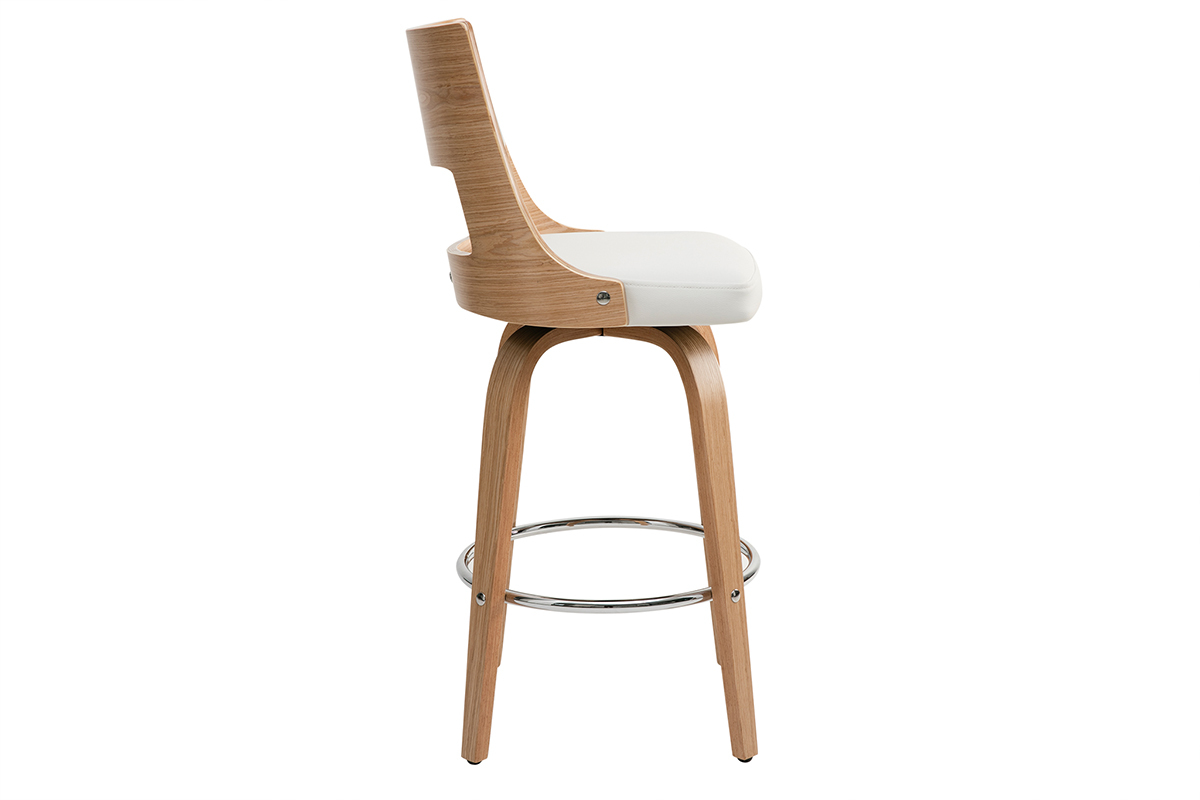 Taburete de bar escandinavo giratorio blanco y madera clara H69 cm GARBO