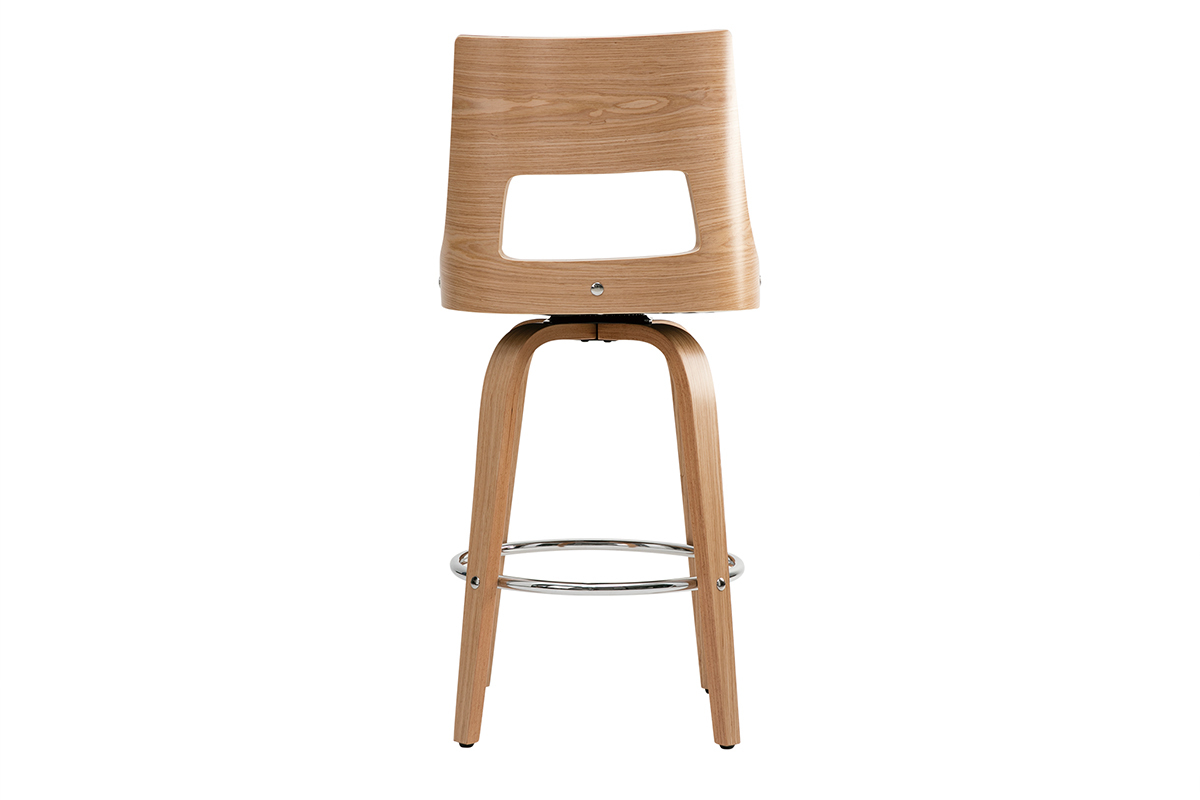 Taburete de bar escandinavo giratorio blanco y madera clara H69 cm GARBO