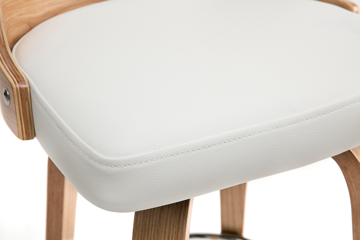 Taburete de bar escandinavo giratorio blanco y madera clara H69 cm GARBO