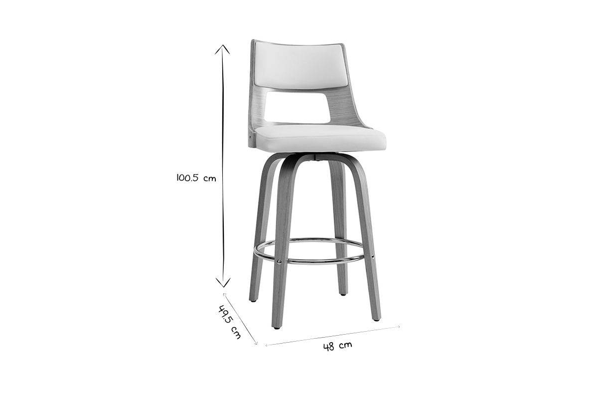 Taburete de bar escandinavo giratorio blanco y madera clara H69 cm GARBO