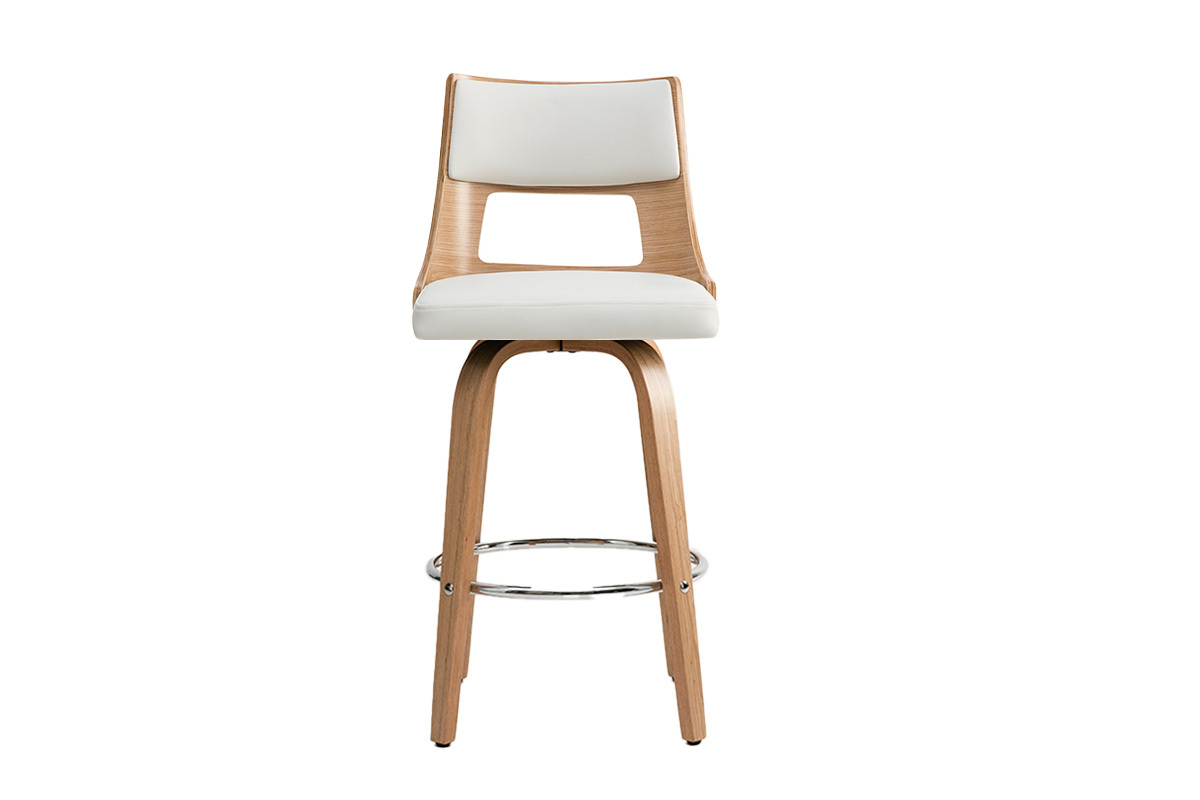 Taburete de bar escandinavo giratorio blanco y madera clara H69 cm GARBO
