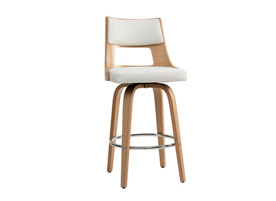Taburete de bar escandinavo giratorio blanco y madera clara H69 cm GARBO