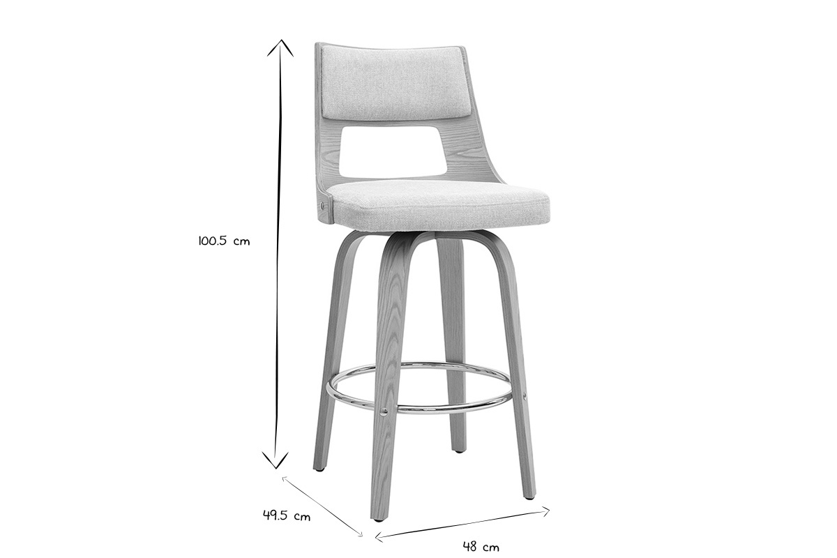 Dimensiones del taburete de bar escandinavo GARBO en negro y blanco, H100.5 cm, L49.5 cm, P48 cm.