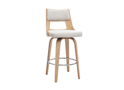 Taburete de bar escandinavo giratorio de tejido efecto terciopelo texturizado beige y madera clara H69 cm GARBO