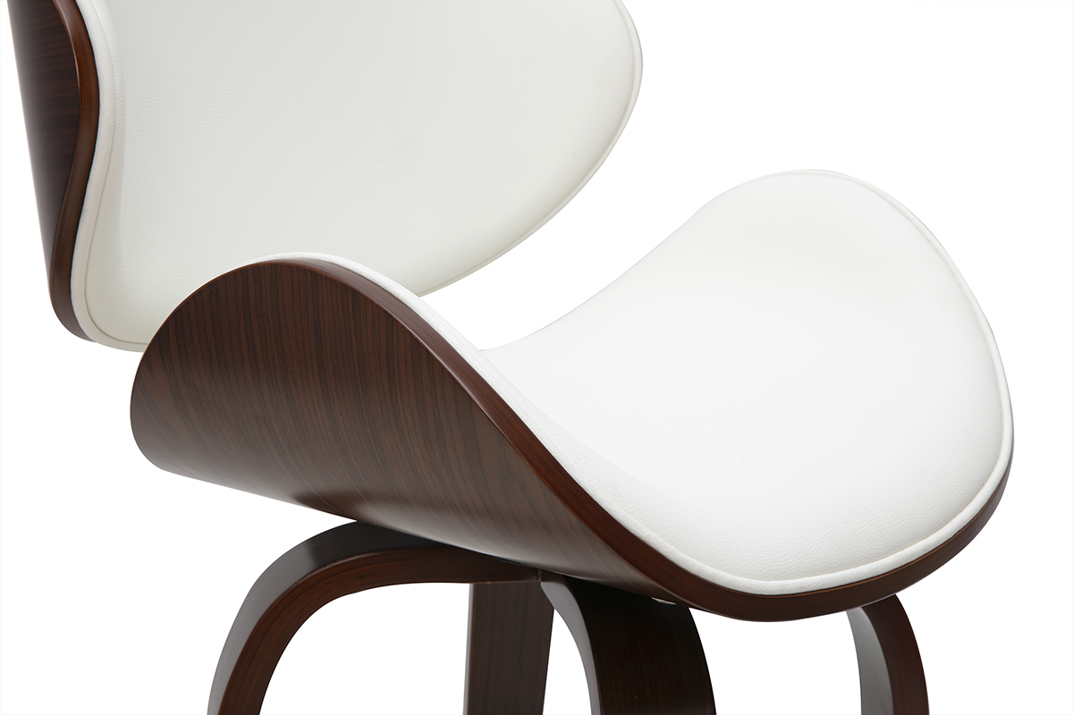 Taburete de bar giratorio blanco y madera oscura 65 cm WALNUT