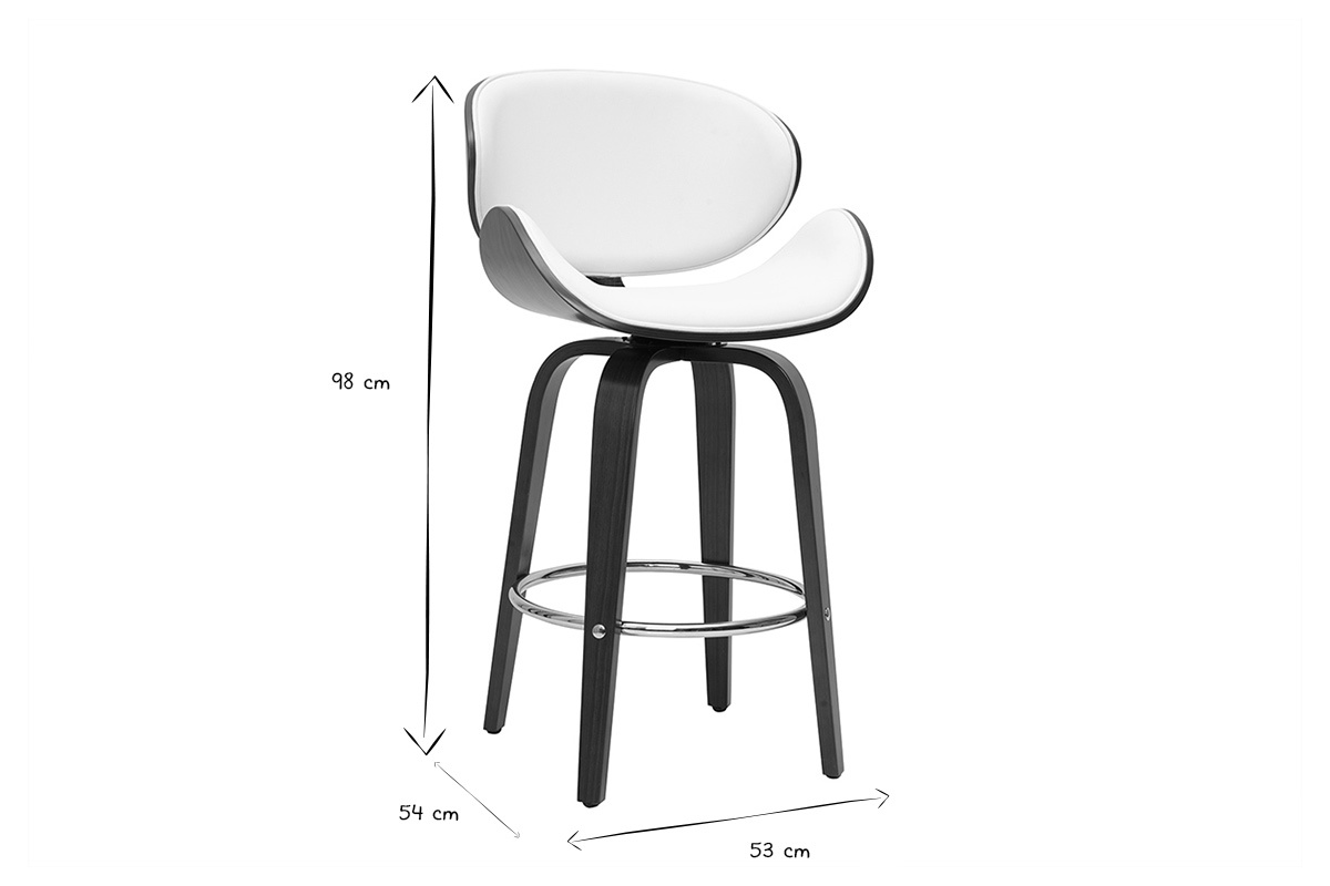 Taburete de bar giratorio blanco y madera oscura 65 cm WALNUT