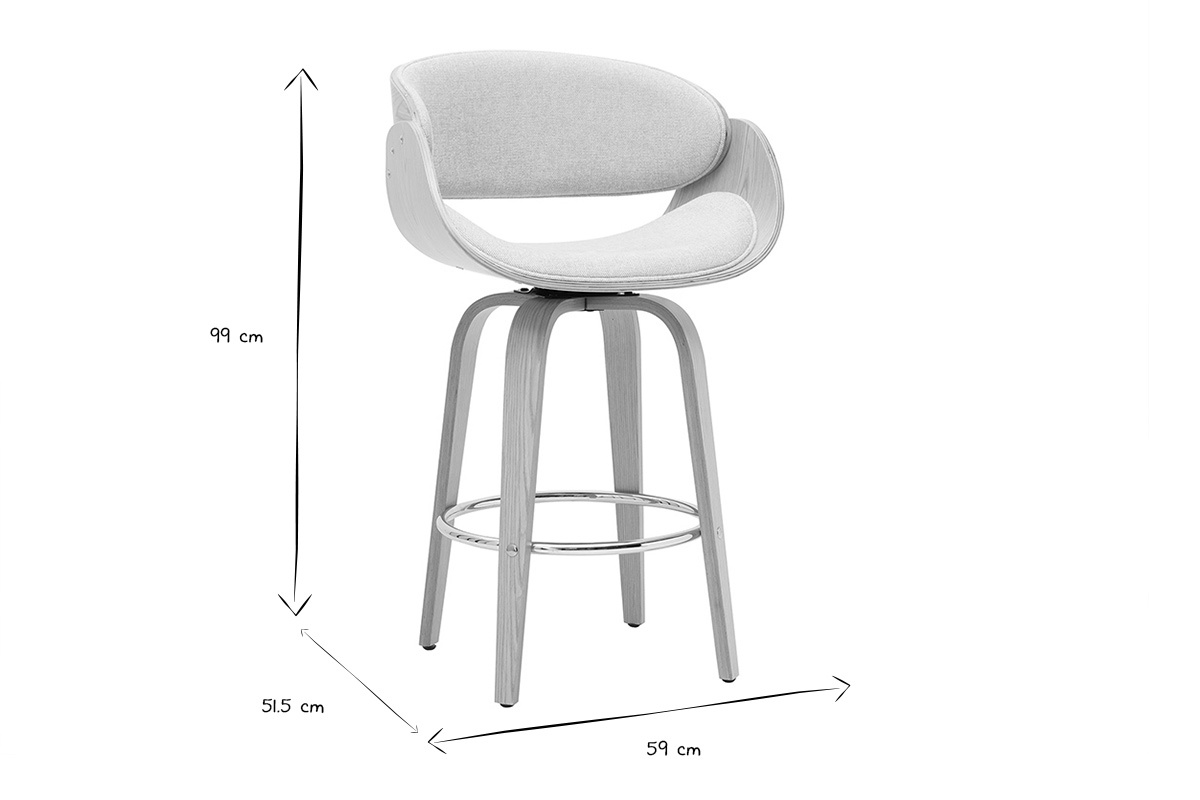 Dimensiones del taburete de bar BENT en negro y blanco, altura 99 cm, profundidad 59 cm, anchura 51,5 cm.