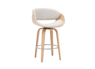 Taburete de bar giratorio de tejido efecto terciopelo texturizado beige y madera clara H69 cm BENT