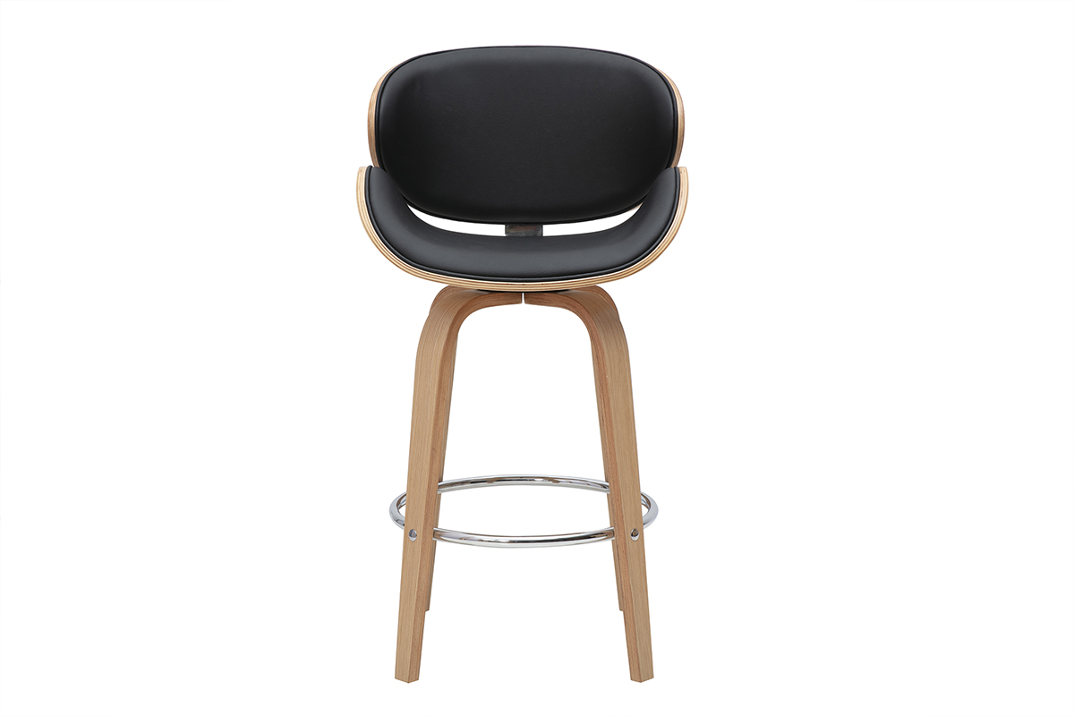 Taburete de bar giratorio negro y madera clara 65 cm WALNUT