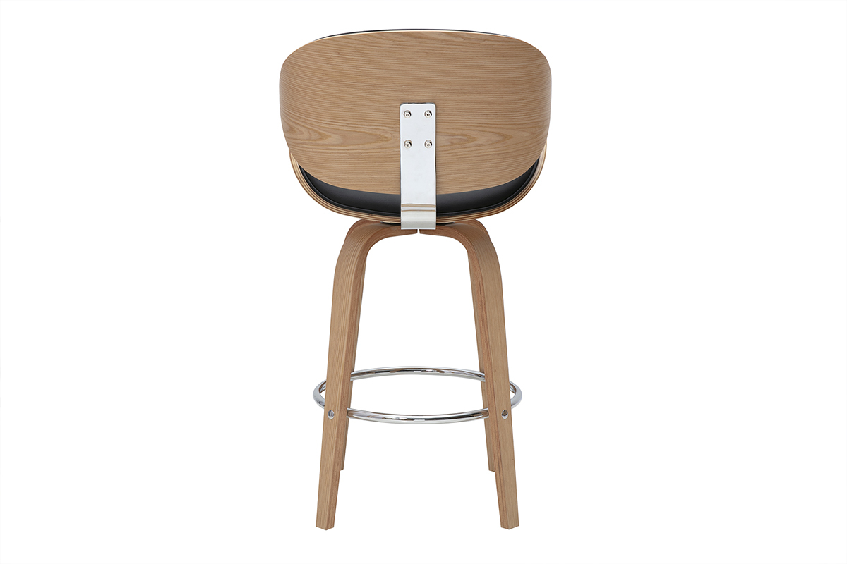 Taburete de bar giratorio negro y madera clara 65 cm WALNUT