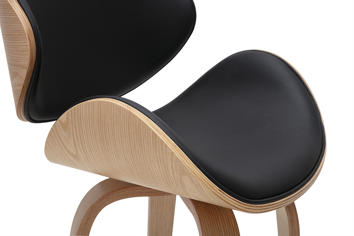 Taburete de bar giratorio negro y madera clara 65 cm WALNUT