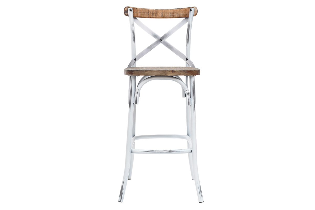 Taburete de bar industrial en madera y metal  envejecido blanco 75 cm JAKE