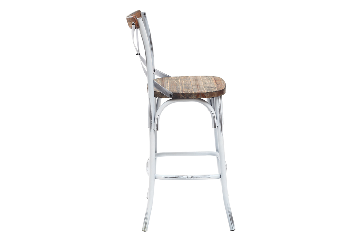 Taburete de bar industrial en madera y metal  envejecido blanco 75 cm JAKE