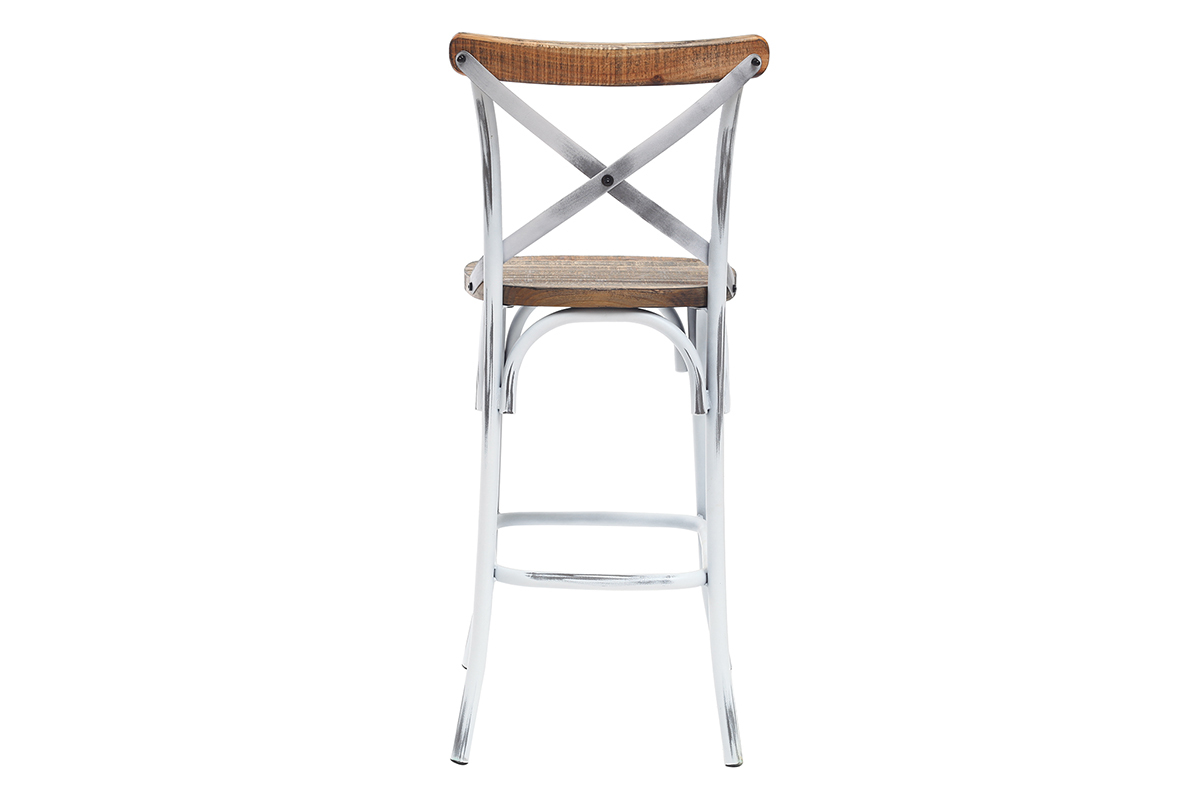 Taburete de bar industrial en madera y metal  envejecido blanco 75 cm JAKE