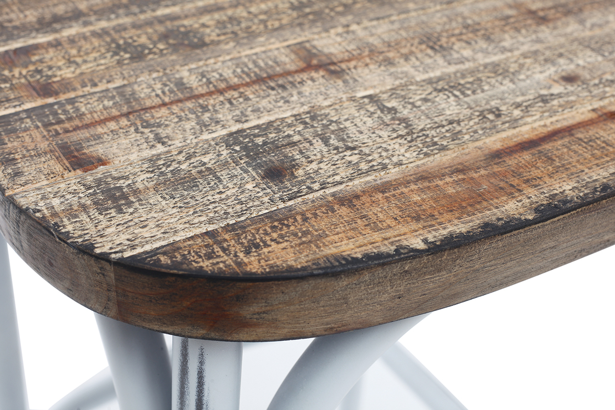 Taburete de bar industrial en madera y metal  envejecido blanco 75 cm JAKE