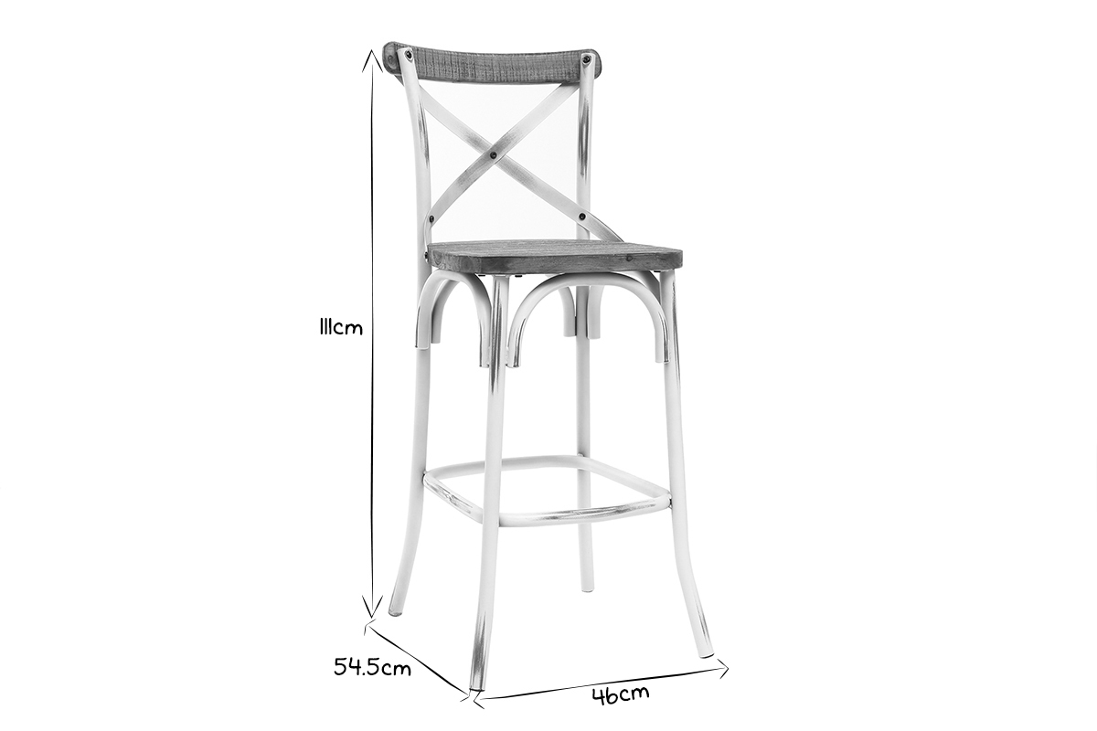 Taburete de bar industrial en madera y metal  envejecido blanco 75 cm JAKE