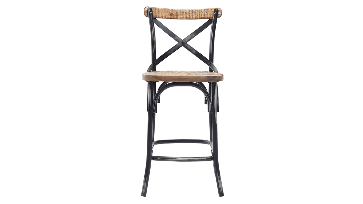 Taburete de bar industrial en madera y metal envejecido negro 65 cm JAKE