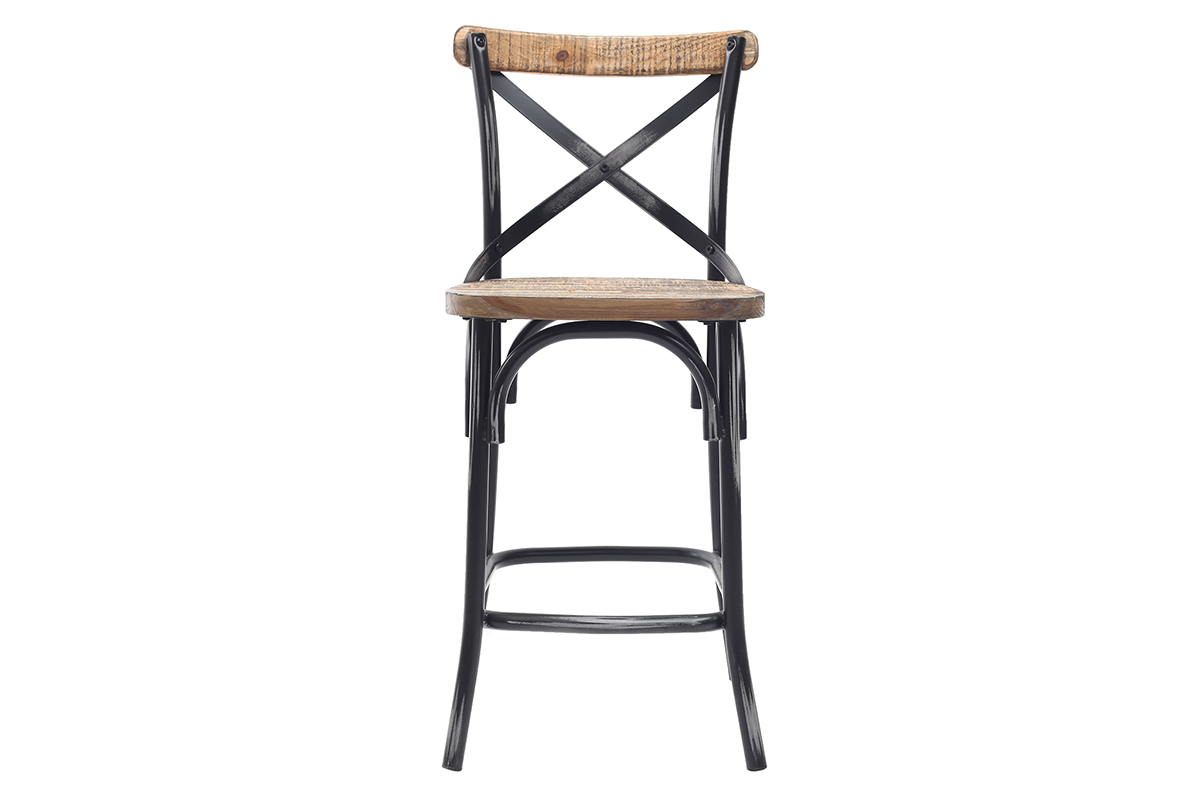 Taburete de bar industrial en madera y metal envejecido negro 65 cm JAKE