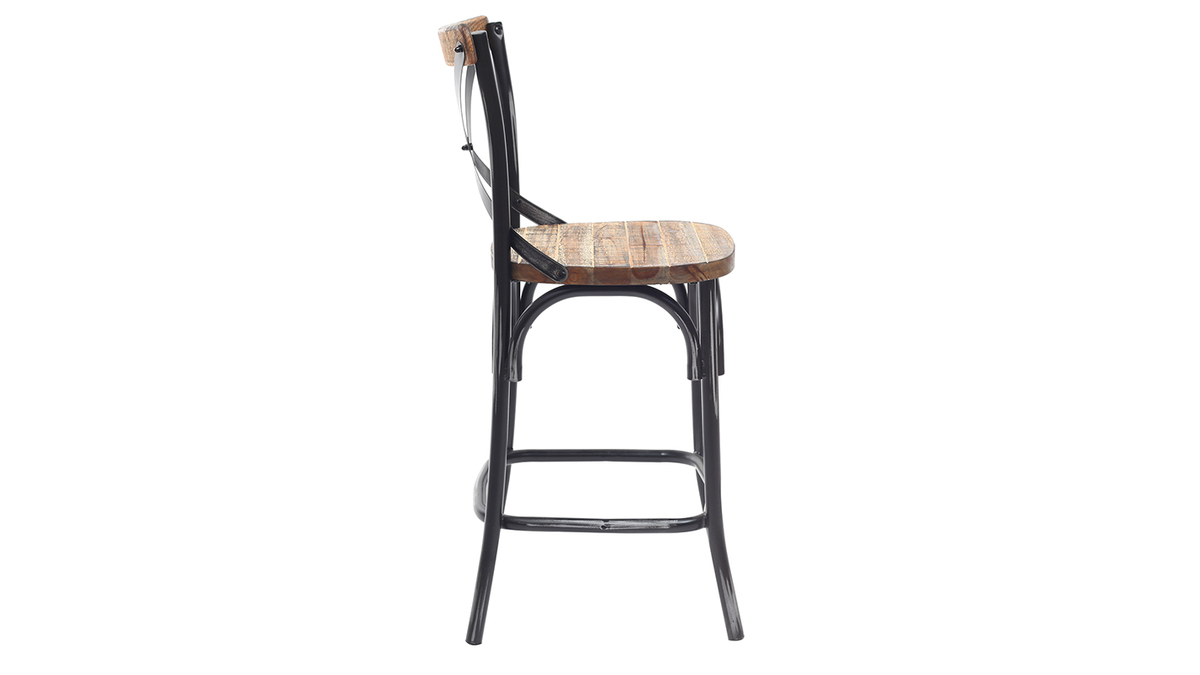 Taburete de bar industrial en madera y metal envejecido negro 65 cm JAKE