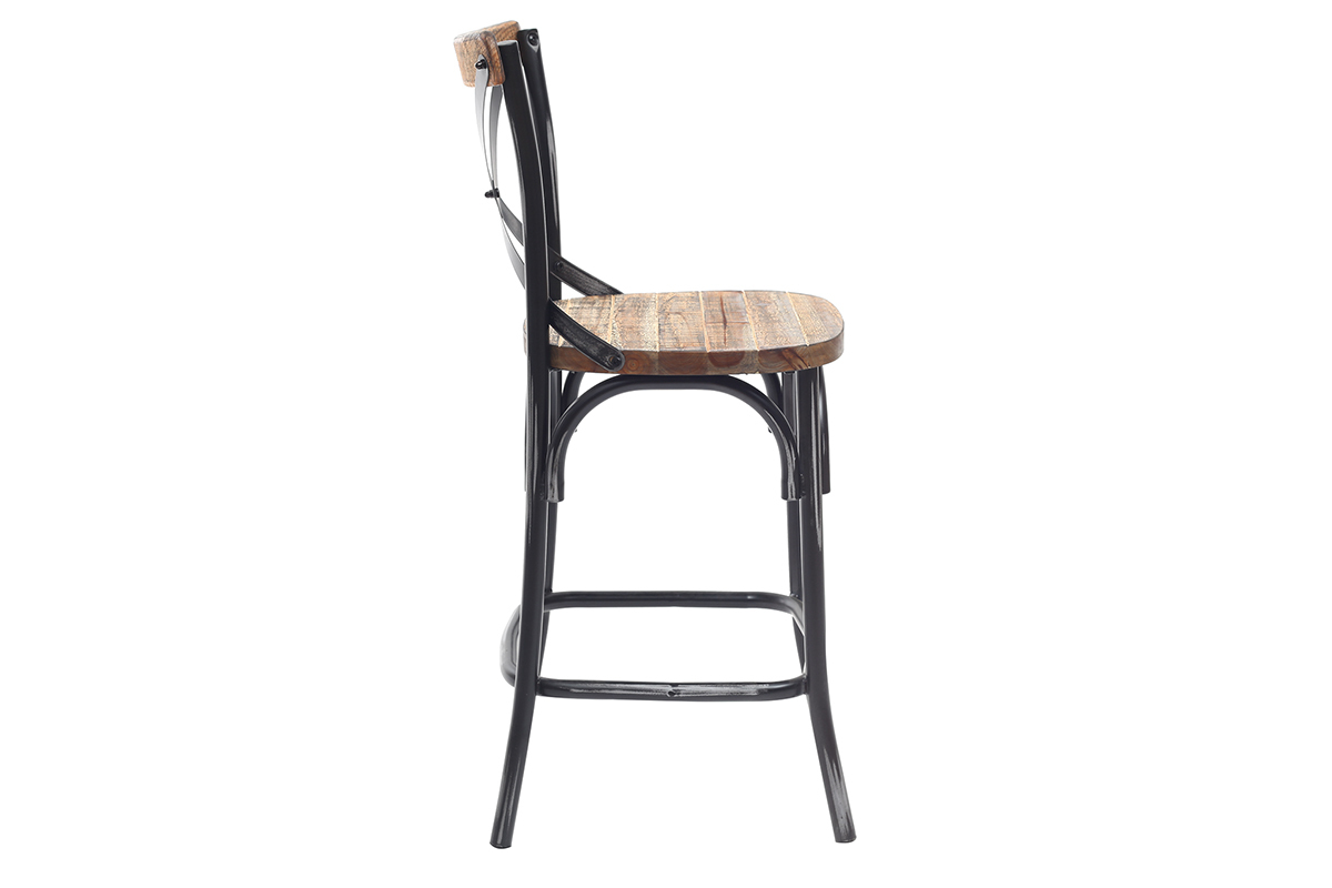 Taburete de bar industrial en madera y metal envejecido negro 65 cm JAKE
