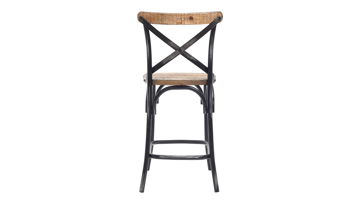 Taburete de bar industrial en madera y metal envejecido negro 65 cm JAKE