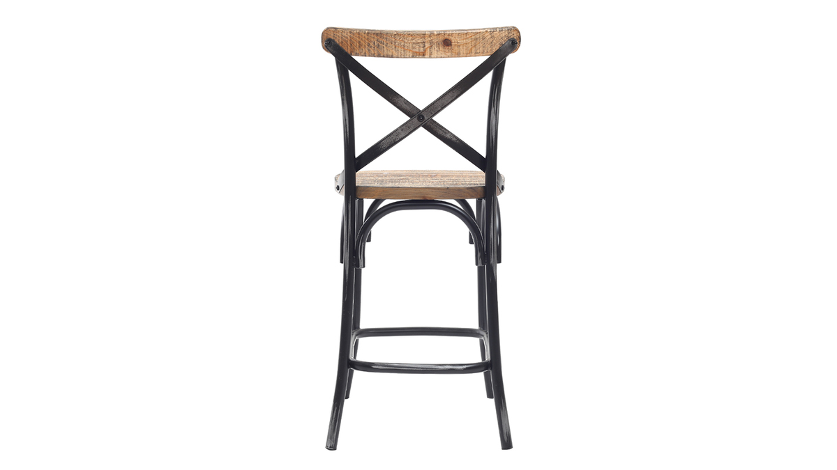 Taburete de bar industrial en madera y metal envejecido negro 65 cm JAKE