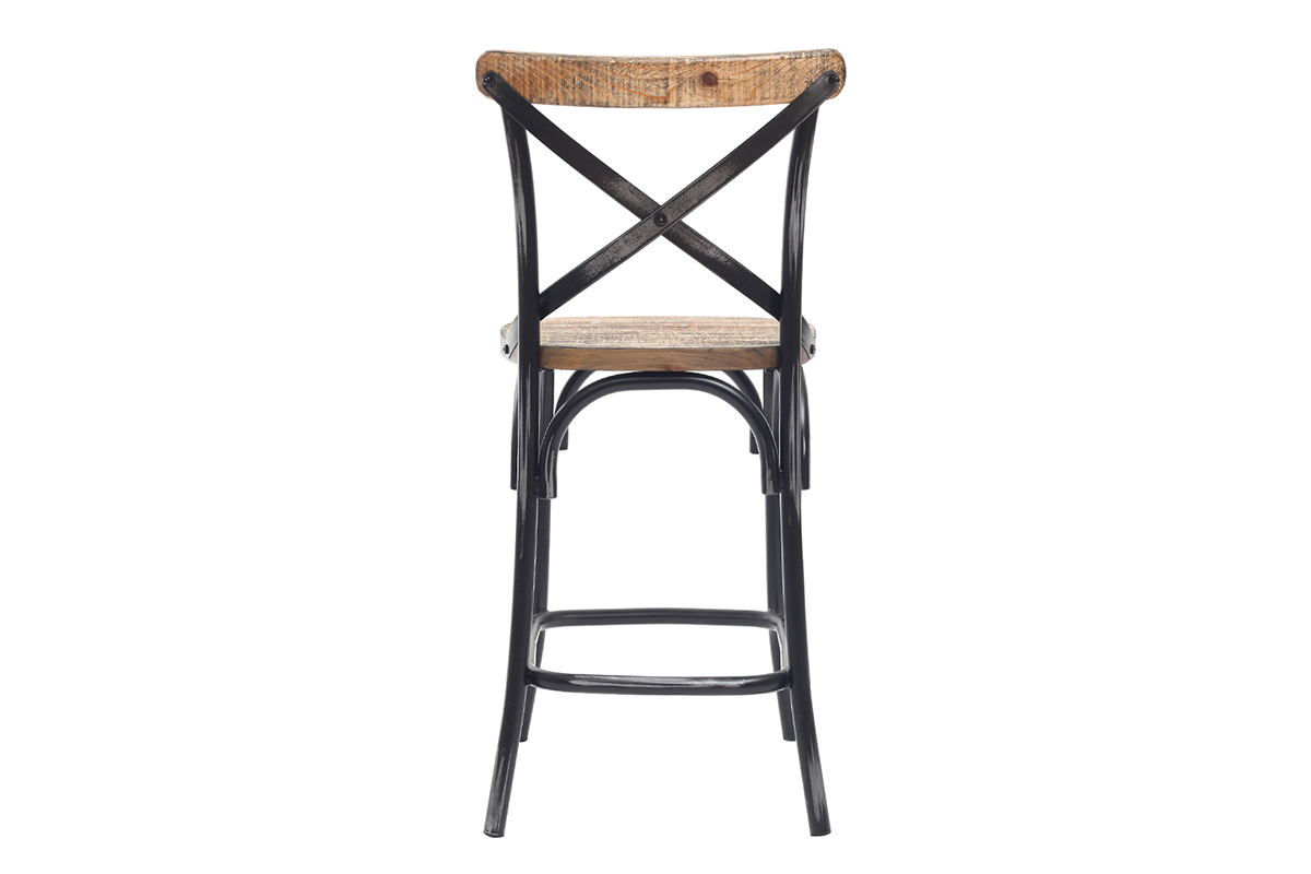 Taburete de bar industrial en madera y metal envejecido negro 65 cm JAKE