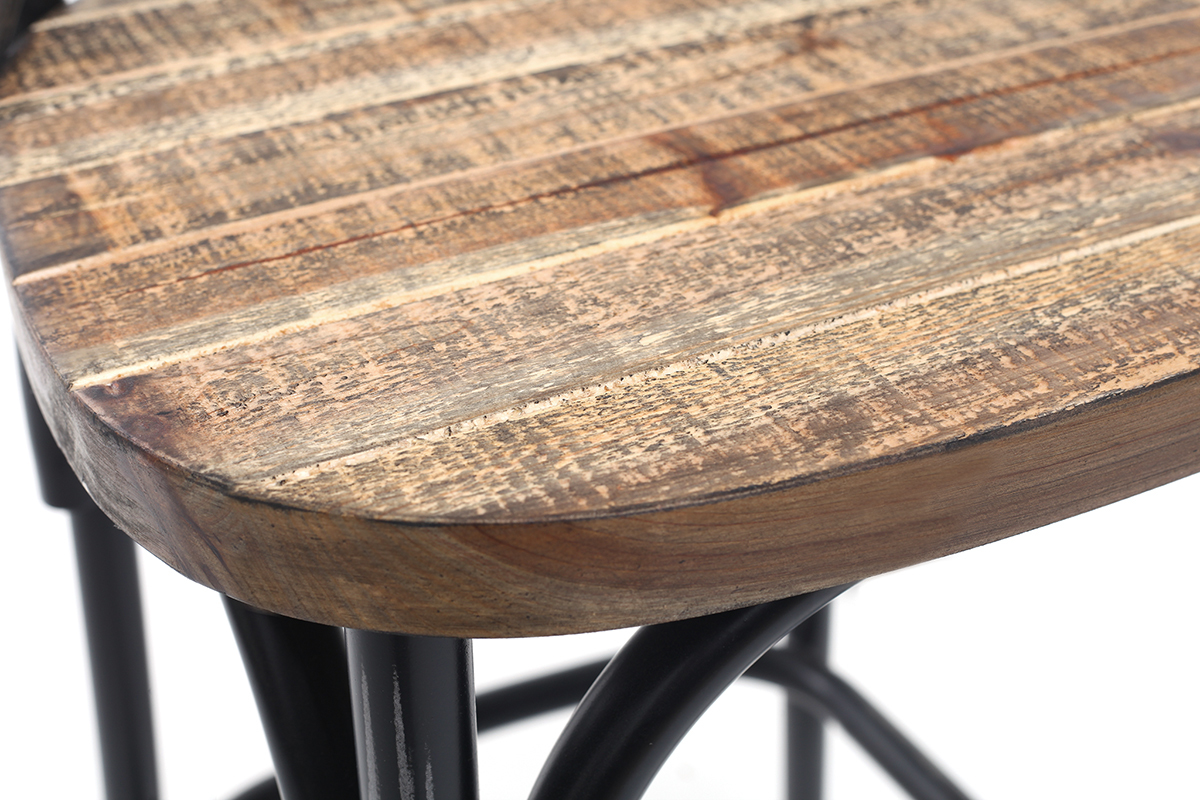 Taburete de bar industrial en madera y metal envejecido negro 65 cm JAKE