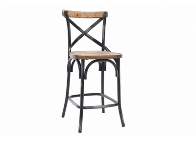 Taburete de bar industrial en madera y metal envejecido negro 65 cm JAKE