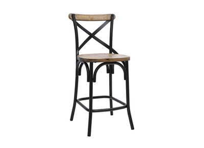 Taburete de bar industrial en madera y metal negro 65 cm JAKE