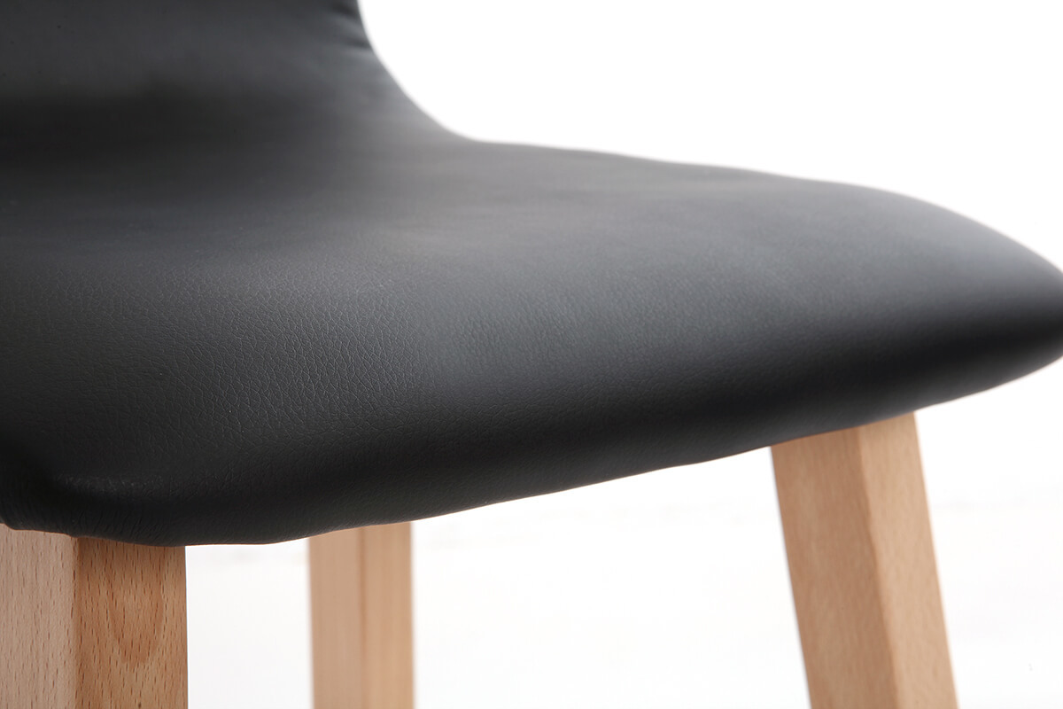 Taburete de bar madera clara y PU negro 72cm lote de 2 OSAKA