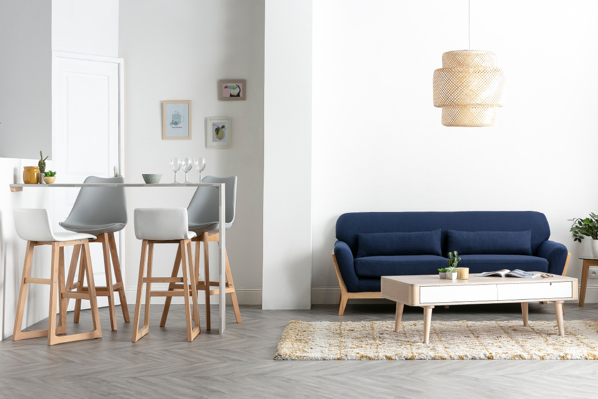 Taburete de bar madera clara y PU negro 72cm lote de 2 OSAKA