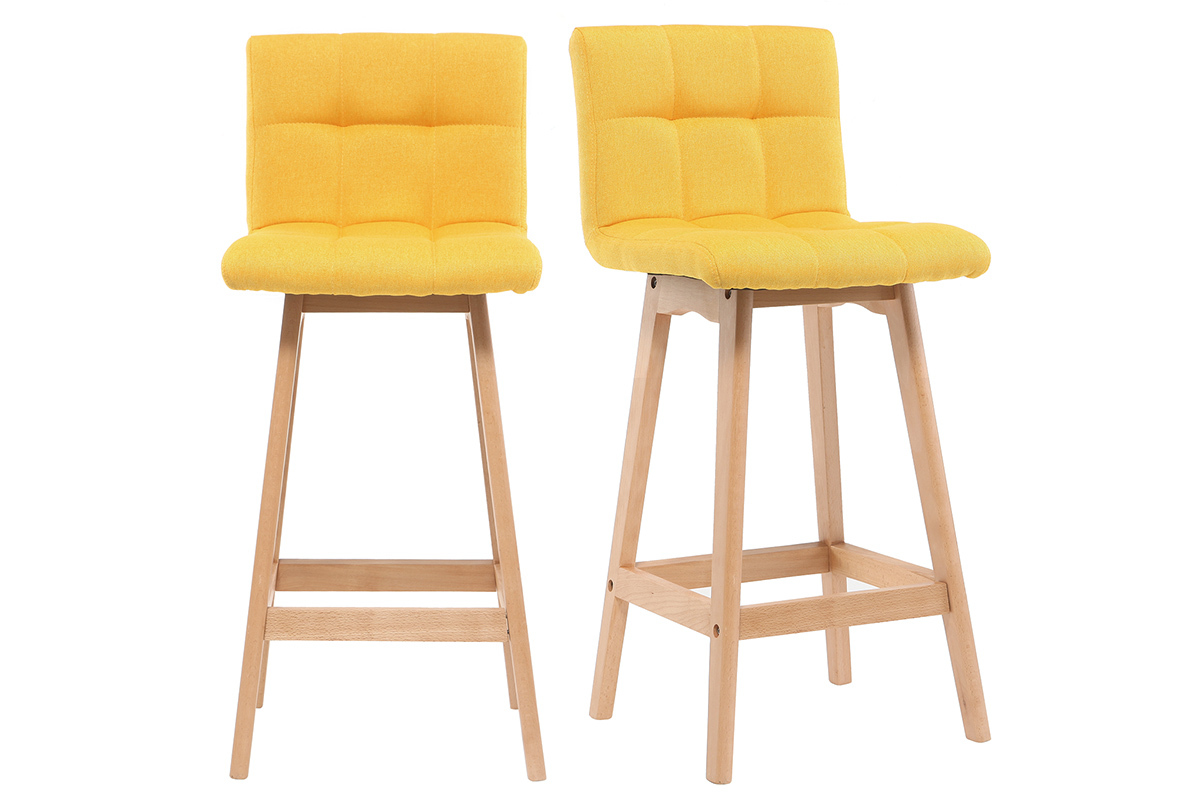 Taburete de bar madera y amarillo 65cm lote de 2 KLARIS