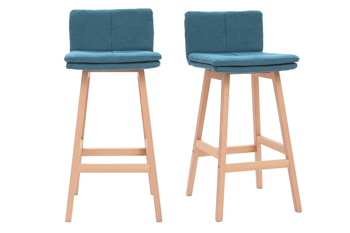 Taburete de bar madera y azul petrleo 65cm lote de 2 JOAN