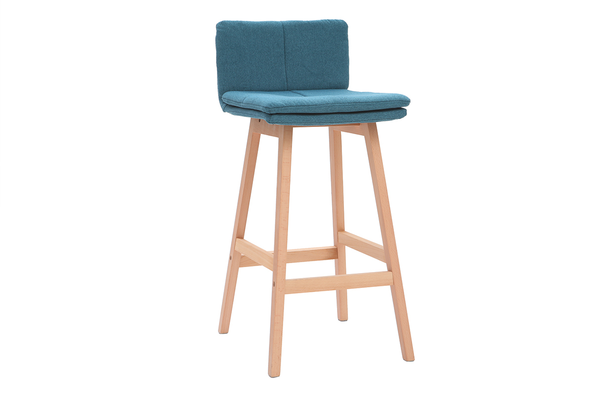 Taburete de bar madera y azul petrleo 65cm lote de 2 JOAN