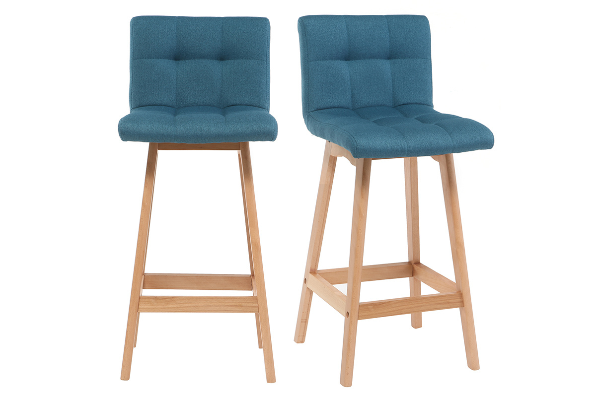 Taburete de bar madera y azul petrleo 65cm lote de 2 KLARIS