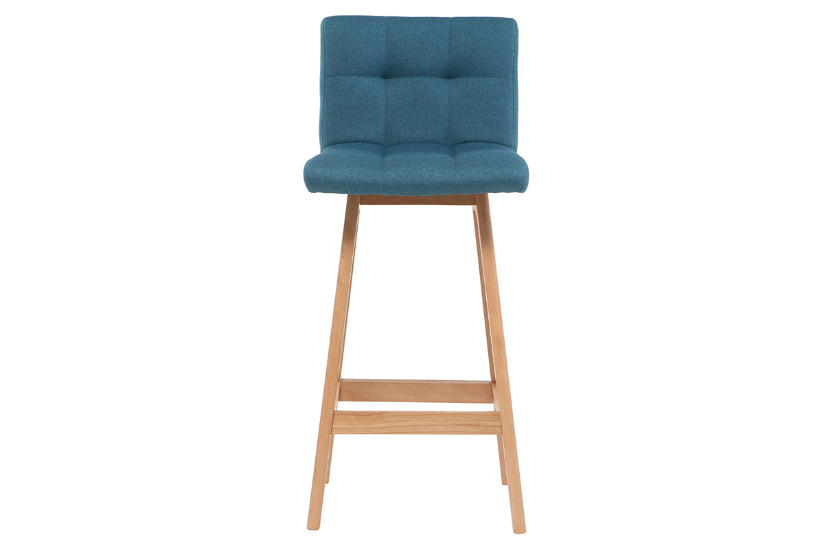 Taburete de bar madera y azul petrleo 65cm lote de 2 KLARIS