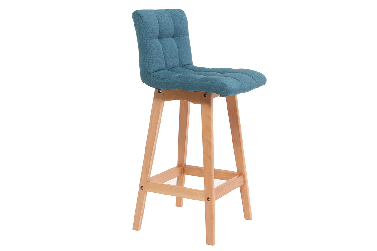 Taburete de bar madera y azul petrleo 65cm lote de 2 KLARIS