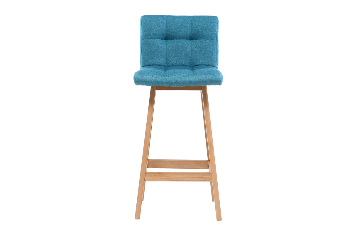 Taburete de bar madera y azul petrleo 65cm lote de 2 KLARIS
