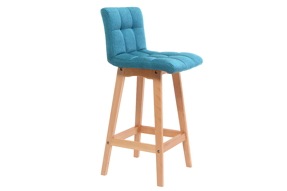 Taburete de bar madera y azul petrleo 65cm lote de 2 KLARIS
