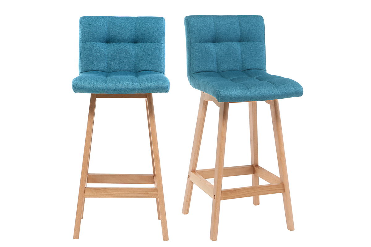 Taburete de bar madera y azul petrleo 65cm lote de 2 KLARIS