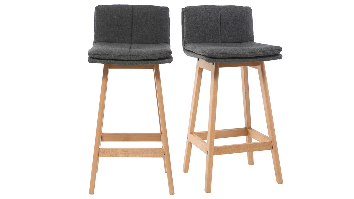 Taburete de bar madera y gris oscuro 65cm lote de 2 JOAN