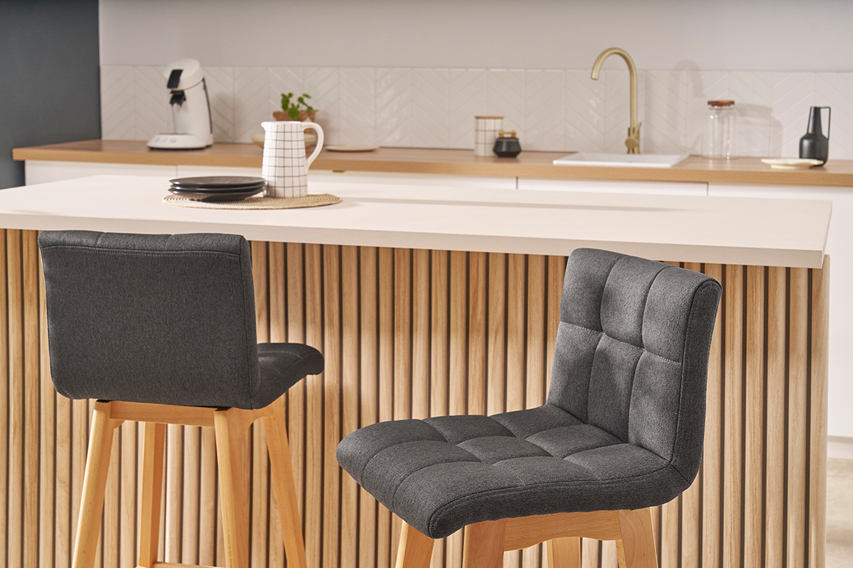 Taburete de bar madera y gris oscuro 65cm lote de 2 KLARIS