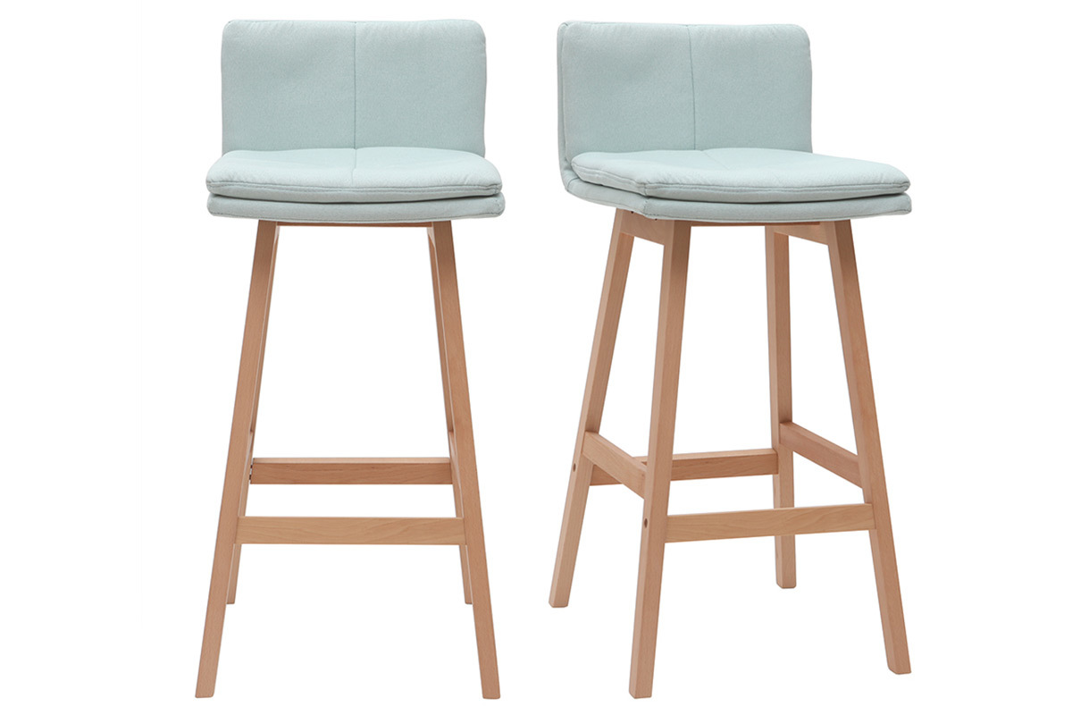 Taburete de bar madera y verde agua 65cm lote de 2 JOAN