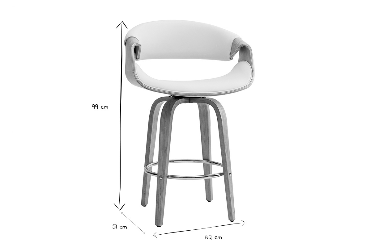 Taburete de bar moderno blanco y madera clara 65 cm ARAMIS